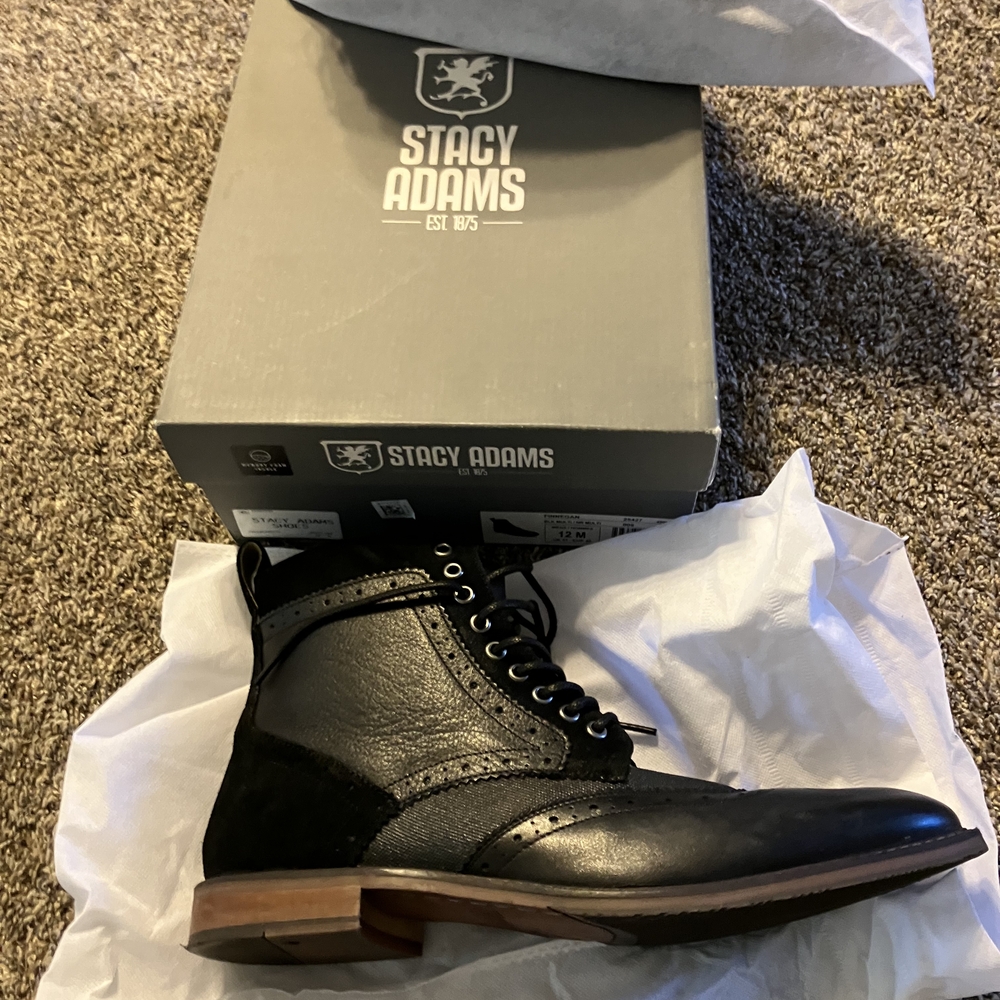 Stacy Adams Black Leather & Suede Lace-Up Wingtip Boot